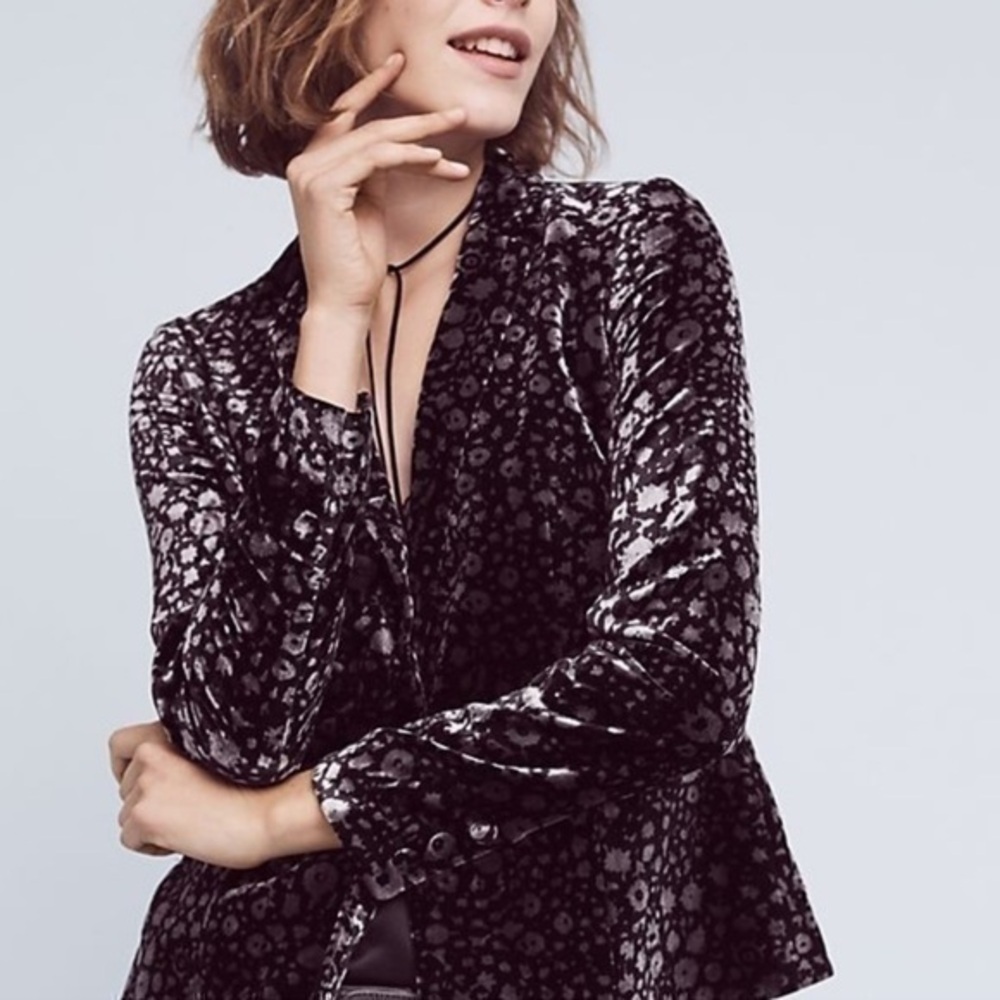 Anthropologie Elevenses Lumi Floral Velvet Blazer